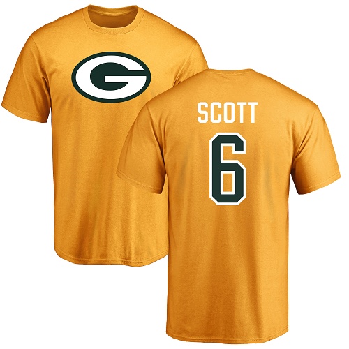 Green Bay Packers Gold #6 Scott J K Name And Number Logo Nike NFL T Shirt